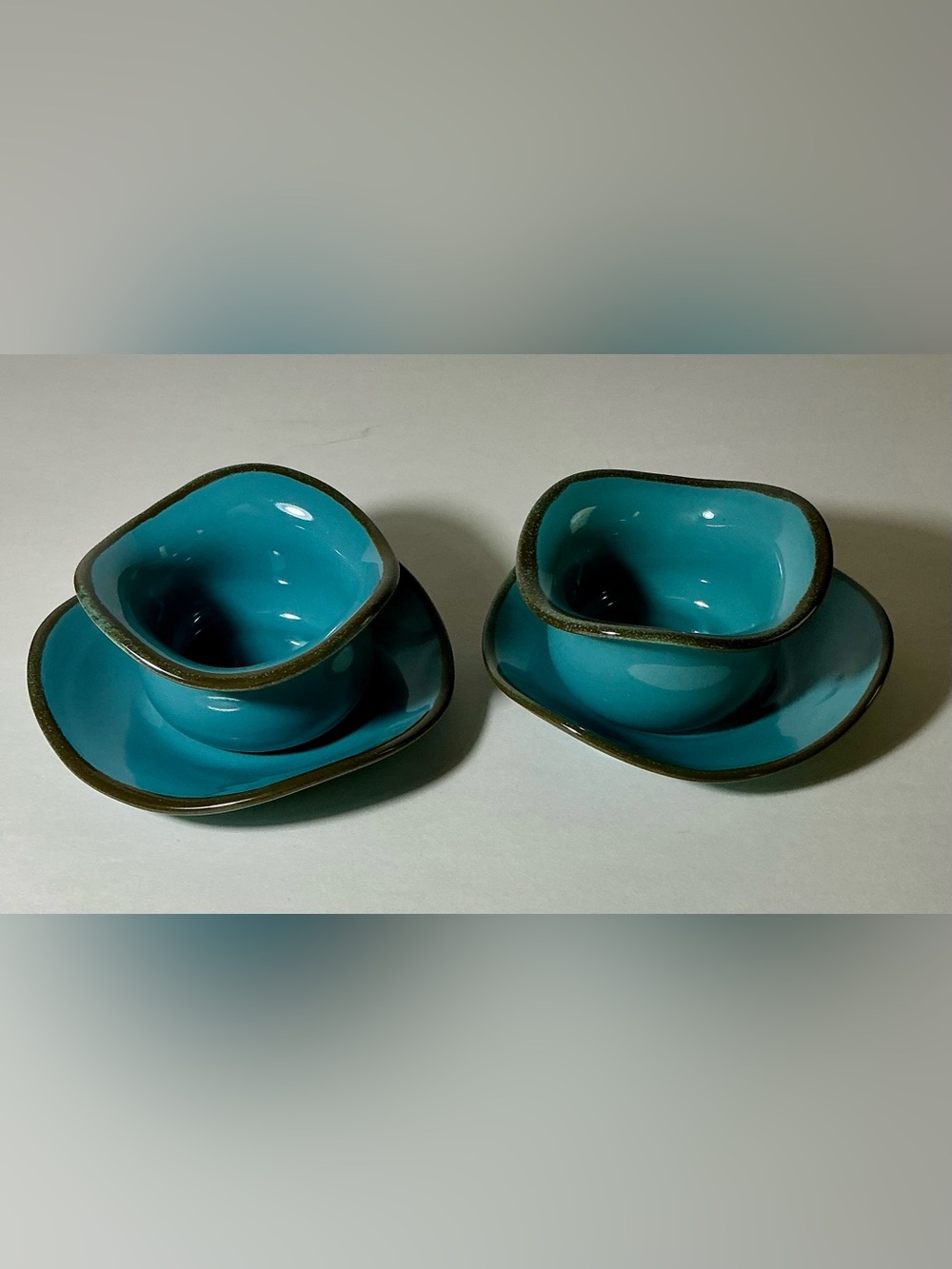 Southern Living At Home Tuscan Tidbit Bowls & Saucers Turquoise Blue Set of 2